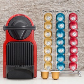 Relaxdays Capsule Holder Compatible with Nespresso, 42 Capsules, Metal Capsule Stand, H x W x D: 26.5 x 16.5 x 9.5 cm, Silver