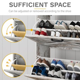 DWVO Farmhouse Style Shoe Cabinet Bench with 2 Flip Drawers Entryway Organizer for 16 Pairs, Narrow Slim Design with Seating for Entryway, Living Room, Hallway (Embossed White)