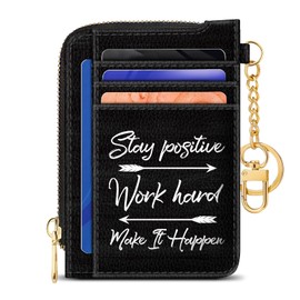 GIANCOMICS Slim Wallet Credit Card Holder Women, Black Positive Rfid Blocking Small Card Case, Keychain Thin Pocket Curved Zipper Wallet, Travel Card Holder PU Leather ID Window, Ladies Female Gifts