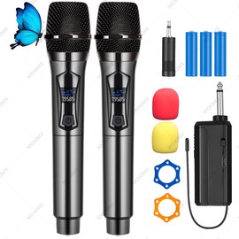 Microfono Inalambrico, Micrófono Inalambrico Profesional de 2 Pcs, Kit de Microfono Karaoke con Receptor, Micros Recargable de Mano para Cantar, Microfonos Multipropósito para Voz, Fiesta