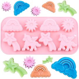 EPYHREHM 8 Cavity Winged Unicorn Themed Silicone Molds Rainbow Sun Meteor Chocolate Mold For Candy Chocolate