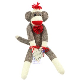 Ozark Mountain Kids The Original Sock Monkey - Featuring Classic Button Eyes, Pom Pom Hat, and Poof Ball Necktie - Measures 19 Inches Tall - Made in The USA