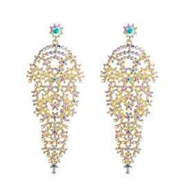 EVER FAITH Long Rhinestone Crystal Wedding Party Filigree Dangle Chandelier Long Stud Earrings for Women Girls Clear Silver Tone, Crystal, No Gemstone