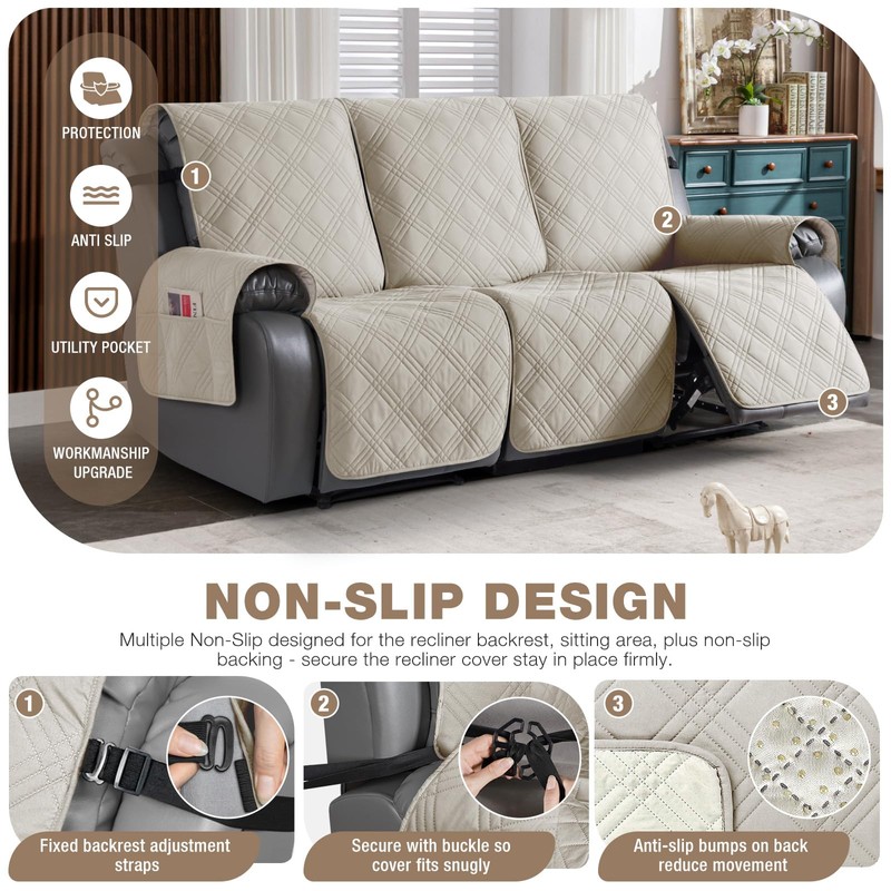 TAOCOCO 100% Waterproof Recliner Sofa Covers 3 Seater Split Couch