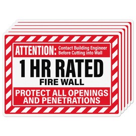Anobell 1 Hour Fire Wall Sign, 10 x 14 Inch Laminated Vinyl Warning Label, 5 Pack for Warehouses, Commercial Buildings, Construction Sites