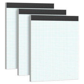 Graph Paper Pad 3 Pack White Graph Pads 8.5 x 11 Letter Size 4x4 Quad Grid Paper with Blue Quad Rule 8.5 x 11 Math Graph Paper for School Square Paper Graph Notepads for Office - 50 Sheets/Pad