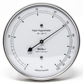 Fischer 111.01 - Haar-Hygrometer - 103mm Außen-Luftfeuchtigkeitsmesser aus Edelstahl Made in Germany - Edelstahl silber