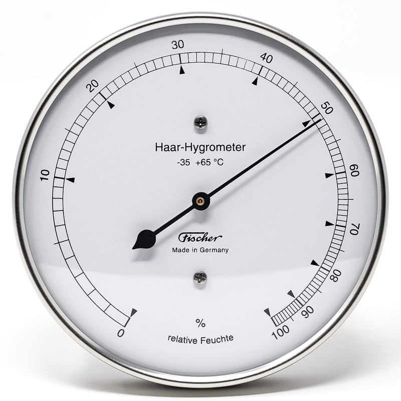 Fischer 111.01 - Haar-Hygrometer - 103mm Außen-Luftfeuchtigkeitsmesser aus Edelstahl Made