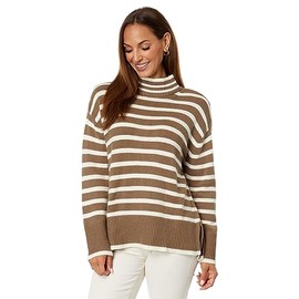 Lucky Brand Striped Mock Neck Tunic Shitake Whispe White LG (US 10-12)