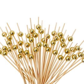 200pcs Disposable Fruit Skewers Bamboo Skewers Flower Skewers Fruit Fork Creative Art Toothpicks Cocktail Skewers Sandwich Skewers Fruit Insert Decoration Party Use(Gold*100pcs+100pcs Silver 9cm)