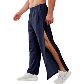 Deyeek Men's Tear Away Pants 2 Side Snap Open Bottom Sweatpants Loose Fit Casual Post Surgery Pants with Pockets Navy Blue