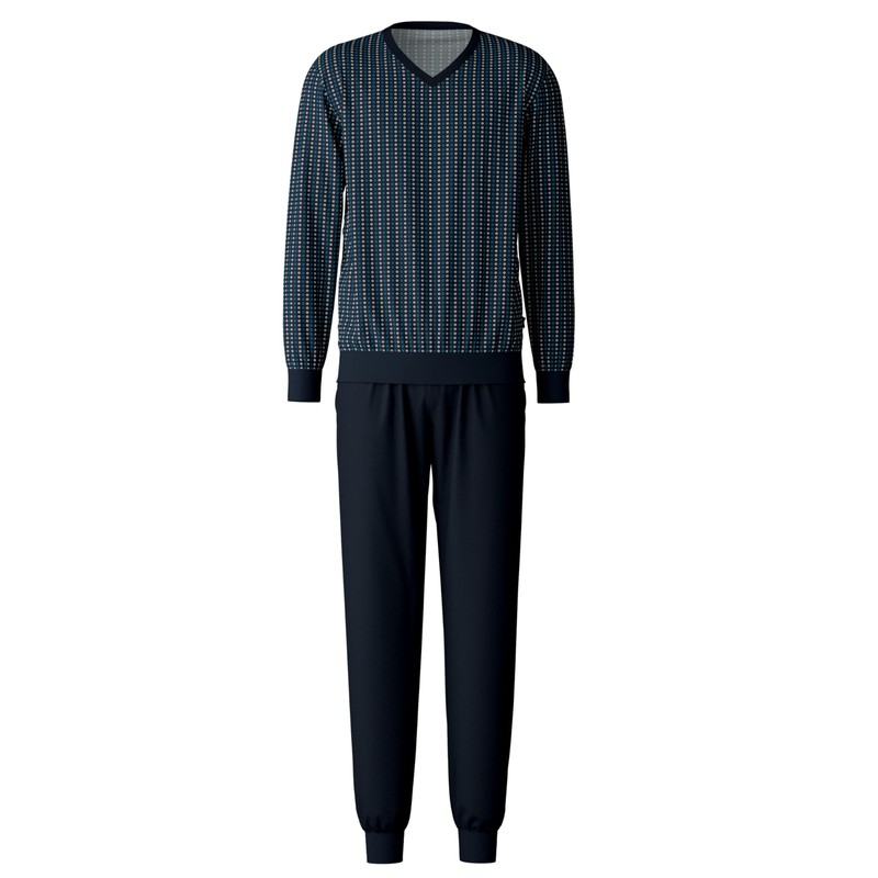 CALIDA Cotton Special Men's Cuffed Pyjamas 100% Cotton, Danube Blue