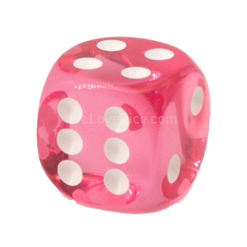 WeLoveBeads XL Dice (20 mm) in Pink Transparent/White Dots -