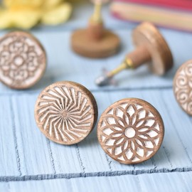 Indian Shelf 6 Pieces Wooden Cabinet Knobs- Wooden Pulls- Boho Drawer Pulls- Round Knobs- Floral Knobs- Drawer Knobs- Dresser Drawer Knobs- Wooden Drawer Pulls- Wood Knobs- Wood Dresser Knobs