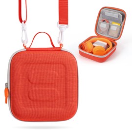 Travel Case Compatible with Yoto Mini, Protective Hard Case Carrier Compatible with Mini, Kids Audio Card Portfolio Case Designed to Children’s Speaker Plays Audiobook Cards (Orange1 with strap)