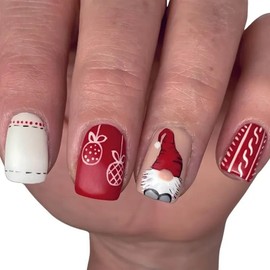 24 PCS Press on Nails Christmas Fake Nails Santa Claus Fake Nails Short Fake Nails Gifts for Women and Girls (No.10)