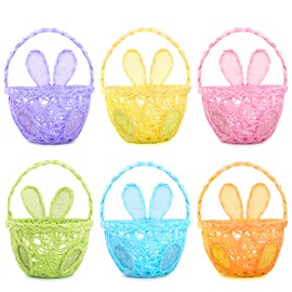 6 Pcs Easter Egg Baskets - Handmade 6 Colors Bunny Ears Easter Baskets for Easter Theme Garden Party Favors, Easter Eggs Hunt, Easter Goodies Goody, Basket Fillers Stuffers Toy