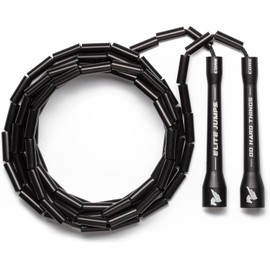 【 Loved by top athletes worldwide 】 Elite Jumps (Elite Jumps: Beads) Beginner Training Jump Rope for Adults Fitness Aerobic Exercise Muscle Training Adjustable Length 100g (Black x Black)