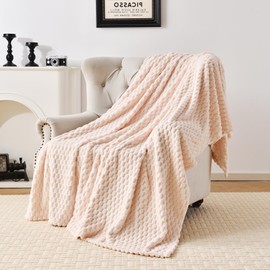 PLEASANT BOULEVARD PLEASANT BOULEVARD Fleece Throw Blanket for Couch with 3D Turtle Shell Jacquard Soft Blanket, Fuzzy Blanket for All Seasons 60x80 Inches, Beige