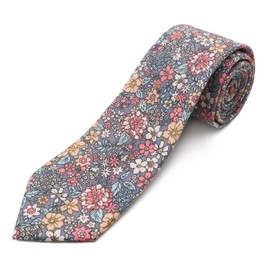 GHTIYLP Cotton Floral Ties for Men 2.56" Men's Skinny Tie Linen Flower Printed Neck Tie for Wedding Dating Party (Flower Meadow)
