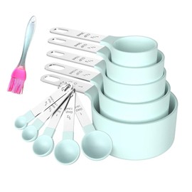 11-teiliges Messbecher- und Löffel-Set, langlebig, stapelbar, Messbecher und Löffel, Kunststoff-Messbecher und Löffel mit Edelstahlgriff zum Backen, flüssig und solide