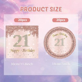 KHAIVI 21st Birthday Rose Gold Party Supplies Rose Gold Birthday Supplies Plates and Napkins Happy 21 Birthday Disposable Tableware Party Supplies For Girls Women