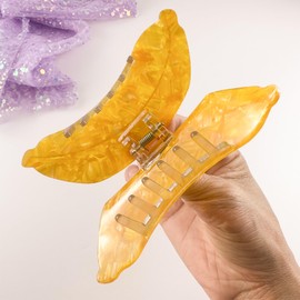 JamJam 1pcs 4.2" Large Orange Banana Fruit Claw Clip Cute Fun Unique Claw Acetate Hair Clips for Thick Hair Women and Girls (Banana)