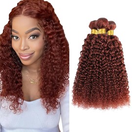 Color 33 Reddish Brown Bundles Copper Red Brown Kinky Curly Bundles Double Weft Brazilian Remy Hair Extensions Tangle-Free 20 22 24 Inch
