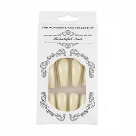 Brishow Coffin False Nails Long Fake Nails Ballerina Acrylic Press on Nails Full Cover Stick on Nails 24pcs for Women and Girls (yellow)