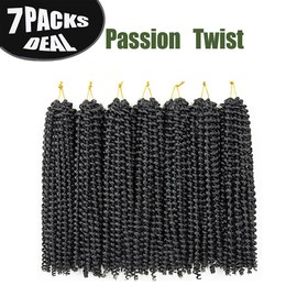 7Packs Passion Twist Hair, 14in Water Wave Crochet Hair Passion Twist Crochet Hair Passion Twist Braiding Hair Extensions Natural Black (14in,1B)