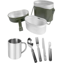 normani German Army Dinnerware Set Bundeswehr Cutlery + BW Aluminium Cookware + Stainless Steel Cup Colour Olive