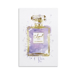 WEboL Fashion Gold Inky Perfume In Purple Bottle Splash Decorative Painting Canvas Wall Art Picture Print Modern Family Bedroom Decor 12x18inch(30x45cm), style-3
