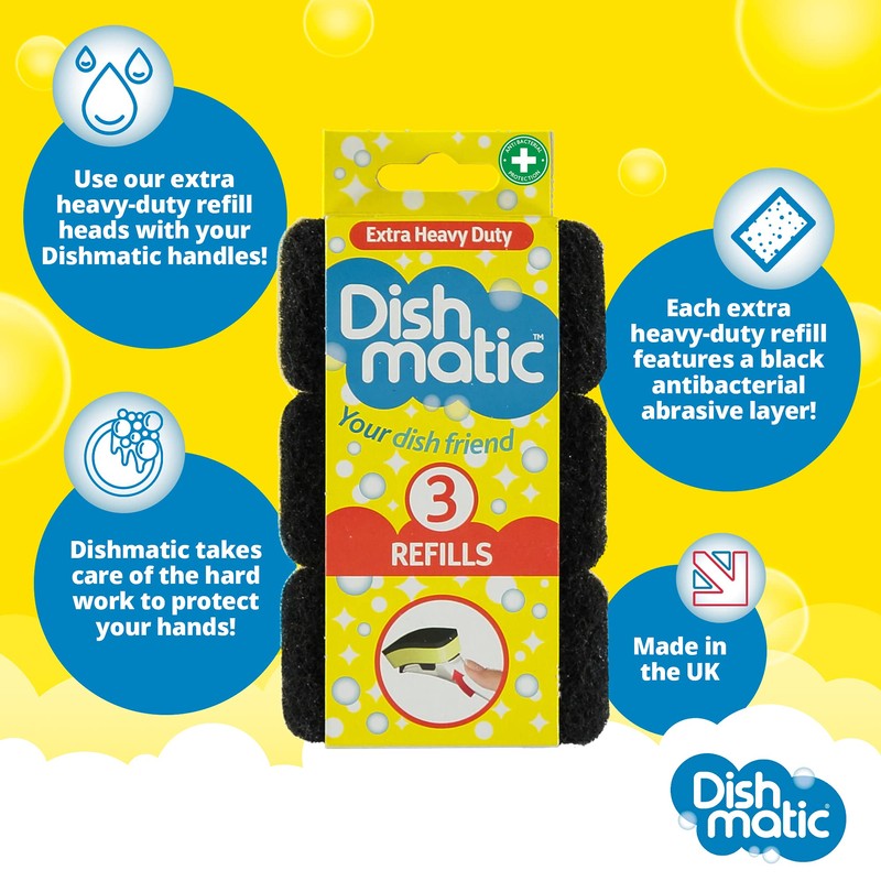 Dishmatic Black Extra Heavy Dish Sponge Refill Heads with Antibacterial