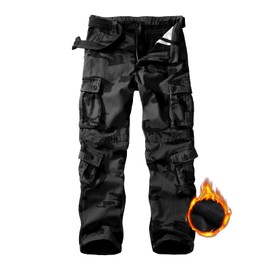 GSGGIG Men's Fleece Lined Hiking Pants, Winter Camo Cargo Pants Army Casual Work Ski Pants for Men with 8 Pockets No Belt 3358 E Camo 30