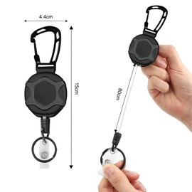 Pack of 2 Retractable Key Chains, 15 x 4.4 cm Lanyard Key Chain Extendable with 80 cm Steel Cord, Key Chain Carabiner ID Holder, Key Ring for Card Holder, Black, black