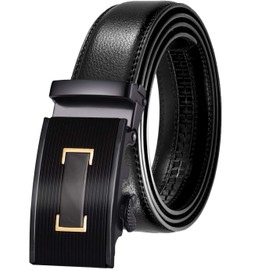 JINIU - Cinturón de vestir de piel real con hebilla automática de 35 mm, cinturones negros en caja, Negro-kt11, 37"-47"Waist Adjustable