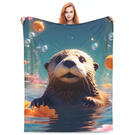 Zeleda Otter Blanket 3D Animal Blanket for Girls Boys Underwater Otter Print Decor Fleece Blanket Super Soft Flannel Fuzzy Plush Blanket Sofa Couch Living Room Bed Camping Travel 60"x50" Size