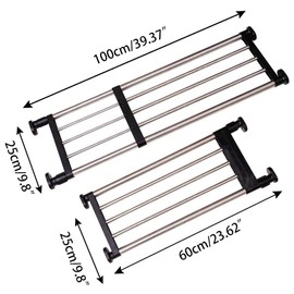 Hershii Expandable Closet Tension Shelf Rod Adjustable Metal Storage Rack Cabinet Organizer DIY Divider Separator Shelves for Wardrobe Cupboard Kitchen Bathroom, Black, 23.62-39.37inches