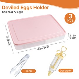 Boocalny 3PCS Deviled Egg Containers with Lid, Portable Storage Carrier Egg Holder with Deviled Egg Injector, Stackable Deviled Egg Tray Hold 72 Eggs, Plastic Egg Organizer for Fridge Easter Party