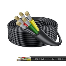 18 Gauge Electrical Wire 5 Conductor, 18AWG 50FT PVC Stranded, 18/5 Low Voltage LED Cable, Flexible Extension Power Cord, Tinned Copper Cable Hookup Wire