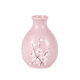 Hinomaru Collection Plum Blossom Ume Design Japanese Sake Set Tokkuri 9 fl oz Bottle with Four Sake Ochoko Cups 1.5 fl oz Hot Cold Sake Serving Carafe Drinkware (Pink)