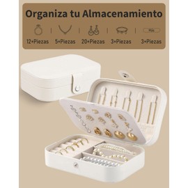 6Pcs Organizadora de Joyero de Viaje,Mini Organizador de Joyas de Cuero PU para Mujeres y Niñas,Estuche de Viaje Pequeño y Portátil para Pendientes,Collares,Anillos y Pulseras(Blanco)