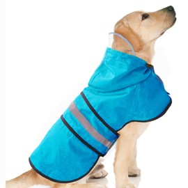 Dog Raincoat Waterproof Reflective Slicker - Lightweight Breathable Hooded Poncho Rain Coat Jacket with Adjustable Belly Strap and Leash Hole for Small Medium Large Dogs (Medium, Blue)