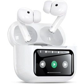 Auriculares inalámbricos 【con Pantalla táctil Inteligente】 Auriculares Bluetooth 5.4, Resistencia al Agua IPX5, Type-C (Blanco)