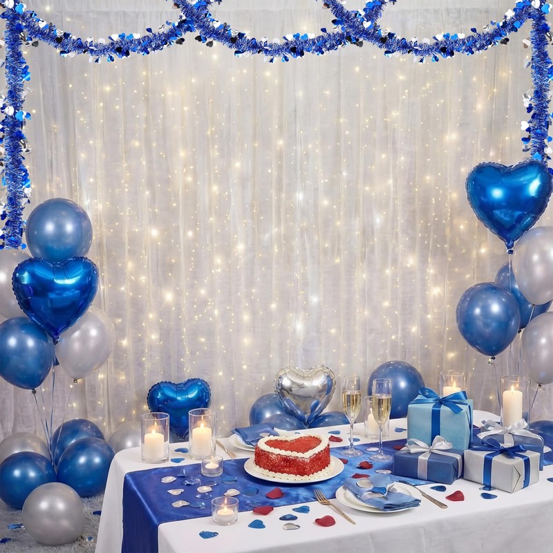 Riceshoot 33 ft Valentines Heart Tinsel Garland Glitter Blue Silver