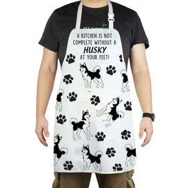 CENWA Husky Mom Apron With Pockets Husky Lover Gifts Dog Owner Gifts Adjustable Cooking Apron For Husky Dog Lovers (Husky Apron CA)
