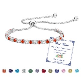 Esmoly Women's Silver Tennis Bracelet with Birthstone in 12 Colours, Adjustable Glitter Bracelet, Gifts for Women, Girls, Girlfriend, Wife, Mother, Sister, Christmas Gifts, Silver, Cubic Zirconia