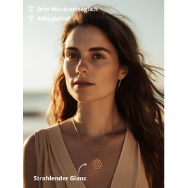 VIASOUL® Necklace Flower of Life I Flower of Life Necklace for Women I Flower of Life Pendant I Plated with 585 Gold I The Flower Necklace, Gold Gold Gold-plated brass Real gold plating