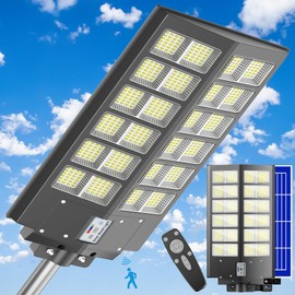 XCQMHF Solar Street Light Dusk to Dawn 6000W, 600000LM, 7000K Brightness, IP67 Waterproof, Motion Sensor, Lights Outdoor Street Light for Security and Safety (6000W-1Pack)