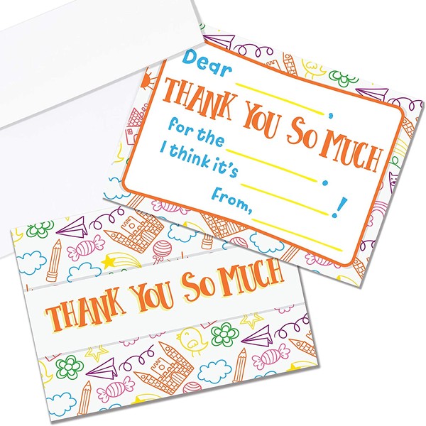 Kids Thank You Cards, 25 Fill in The Blank Thank You Cards for Kids, Children, Toddlers, Boys & Girls - Thank You Notes with Envelopes